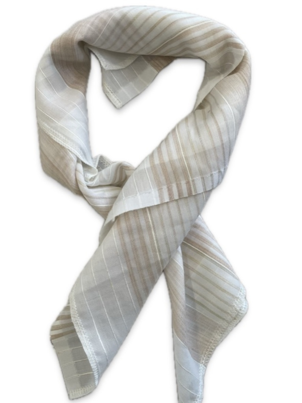Lightweight Sheer Striped Bandana Scarf - Neutral Beige & White